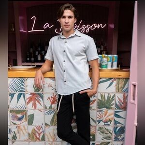 Herringbone Button Up Shirt - Cloud Grey